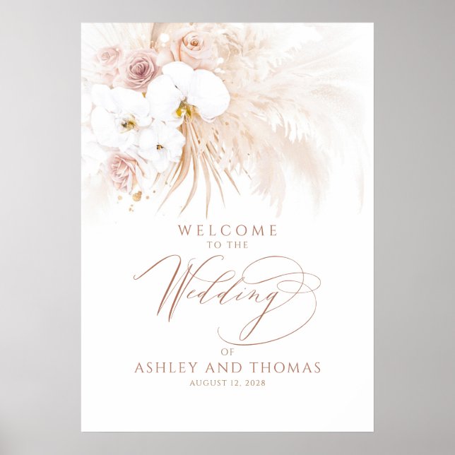 Póster Boho Tropical Floral Elegant Wedding Welcome Sign (Frente)