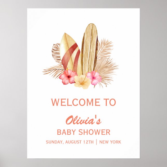 Póster Boho Tropical SurfIng Baby Shower Welcome (Frente)