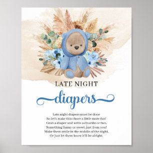 Póster Boho tropical teddy bear Late Night Diapers game