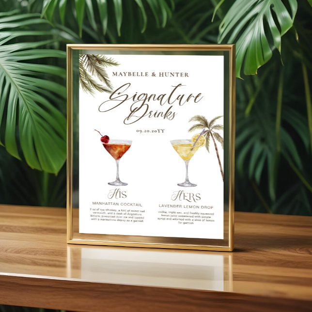 Póster Boho Tropical Watercolor Signature Bebe Boda (Boho Tropical Watercolor Signature Drinks Wedding Poster)