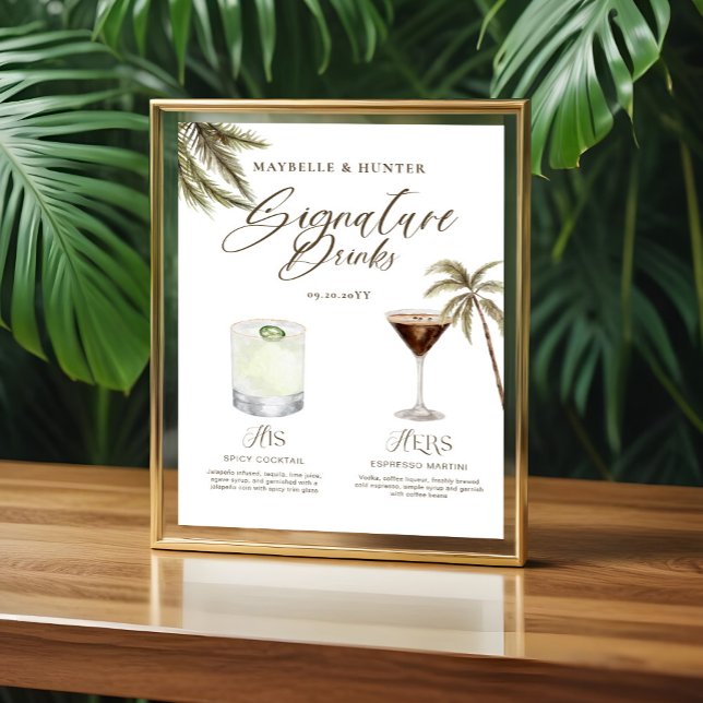 Póster Boho Tropical Watercolor Signature Bebe Boda (Boho Tropical Watercolor Signature Drinks Wedding Poster)