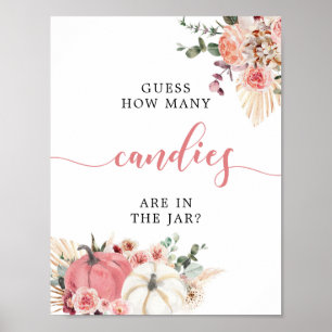 Póster Boho Twin Pink White Pumpkin Baby Shower Cuántos