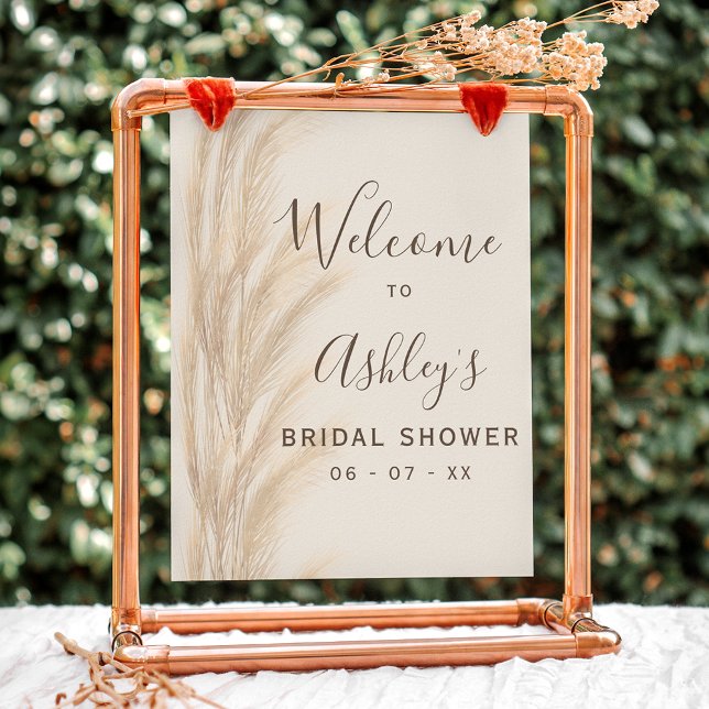 Póster Boho verano pampas césped ducha de novia bienvenid (Boho summer pampas grass bridal shower welcome poster)