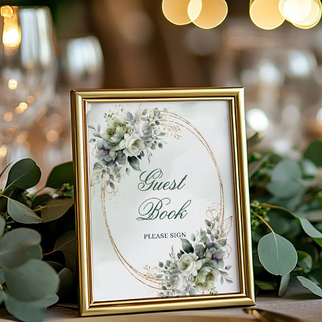 Póster Boho Verde Polvoriento Eucalipto Libro de Firmas p (Boho Dusty Green Eucalyptus Guest Book Tabletop Sign)