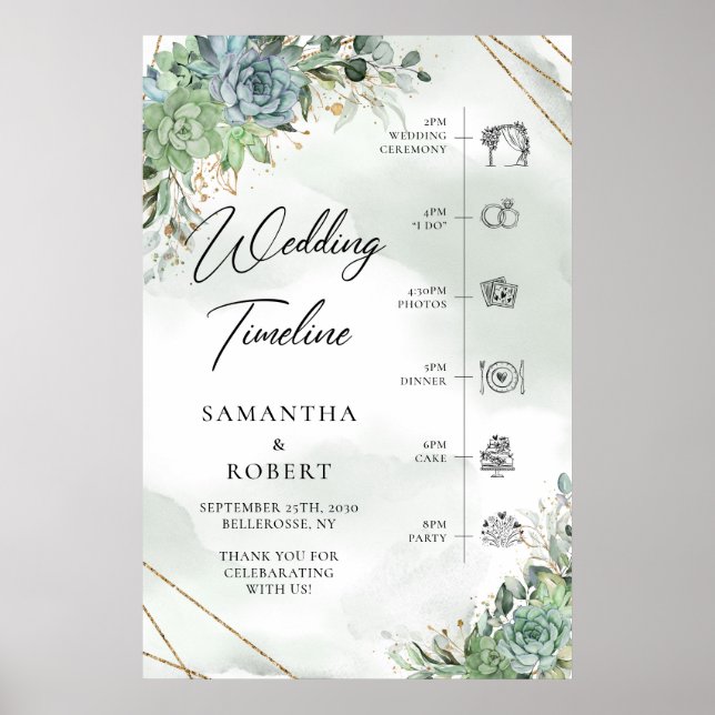 Póster Bóho Verde polvoriento suculentas bodas de oro Tim (Frente)