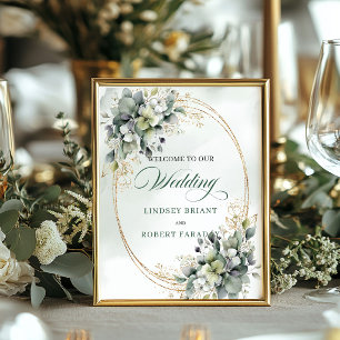 Póster Boho Verde Sage Follaje Mesa de Bienvenida de Boda
