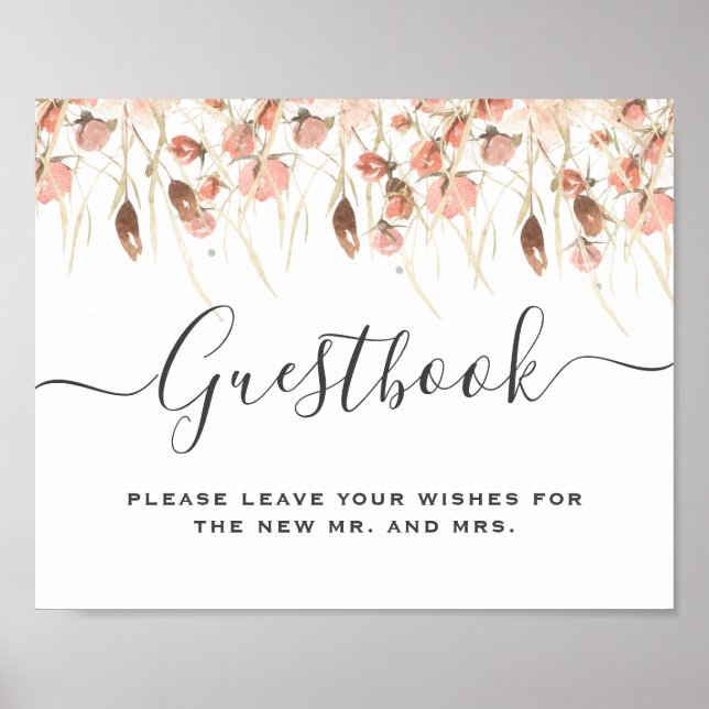 Póster Boho Watercolor Floral Boda Rótulo Guestbook (Frente)