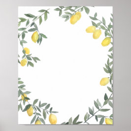 Póster Boho Watercolor Lemon Wreath Summer