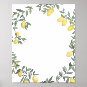Póster Boho Watercolor Lemon Wreath Summer
