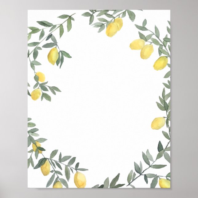 Póster Boho Watercolor Lemon Wreath Summer (Frente)