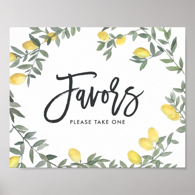 Póster Boho Watercolor Lemon Wreath Wedding Favors (Frente)