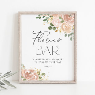 Póster Boho Watercolor Mauve Peach Flowers Flower Bar