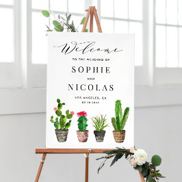 Póster Boho Watercolor Succulens Bienvenida Rótulo Boda