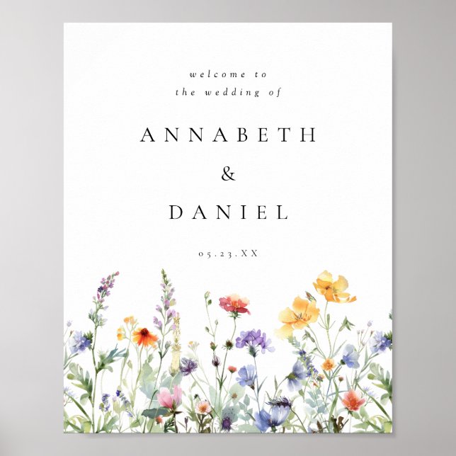 Póster Boho Watercolor Wildflower Wedding Welcome (Frente)