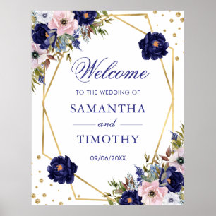 Póster Boho Watercolor Winter Flowers Gold Frame Boda