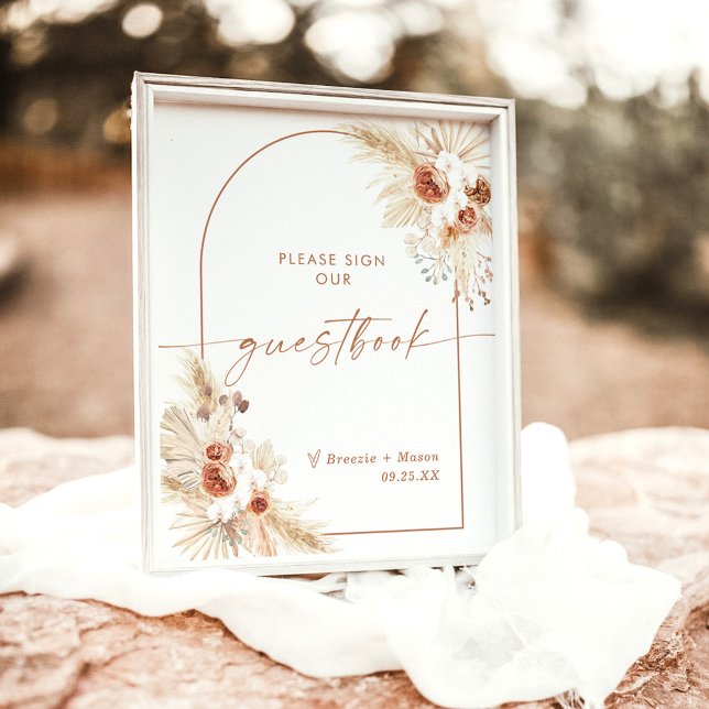 Póster Boho Wedding Guestbook Sign | Arch Pampas Grass (Subido por el creador)