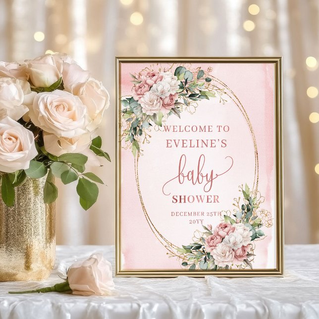 Póster Boho Welcome Blush Pink Flowers Baby Shower Sign (Boho Welcome Blush Pink Flowers Baby Shower Sign)