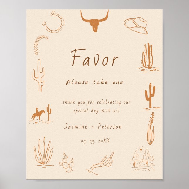 Póster Boho Western Favorite People Wedding Favor sign (Frente)