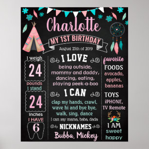 Póster Boho Wild One Native American Cumpleaños