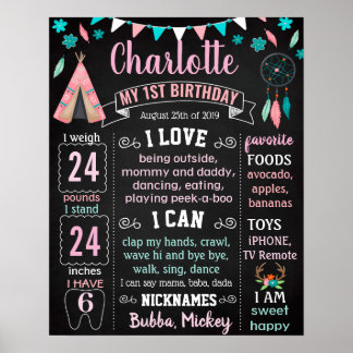 Póster Boho Wild One Native American Cumpleaños