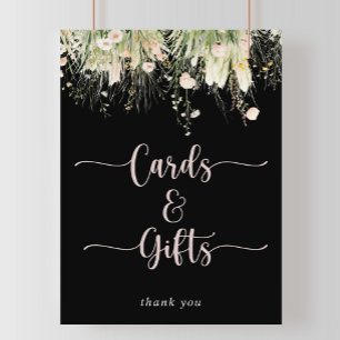 Póster Boho Wildflower Black Cards and Gifts Rótulo