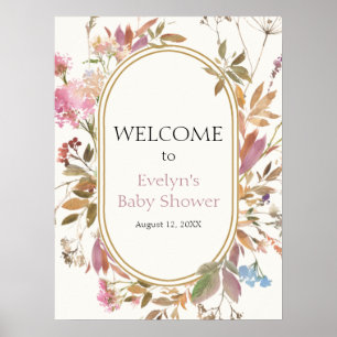 Póster Boho Wildflower Rustic Wreath Welcome Poster