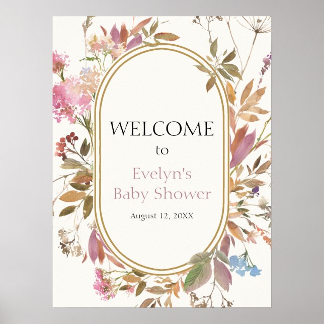 Póster Boho Wildflower Rustic Wreath Welcome Poster (Frente)