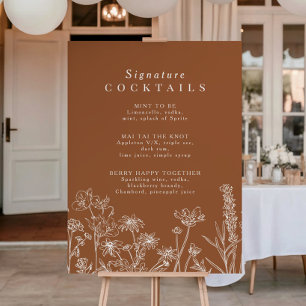 Póster Boho Wildflower Signature Cocktail Menú Rótulo