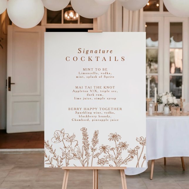Póster Boho Wildflower Signature Cocktail Menú Rótulo (Subido por el creador)