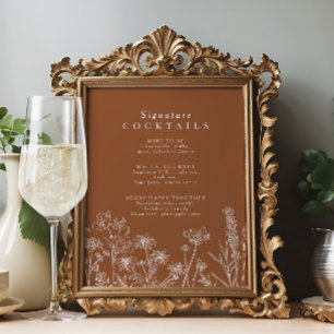 Póster Boho Wildflower Signature Cocktail Menú Rótulo