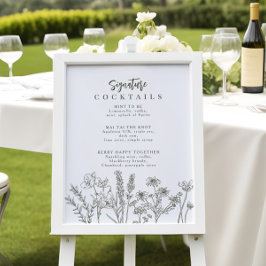 Póster Boho Wildflower Signature Cocktail Menú Rótulo