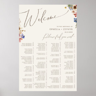 Póster Boho Wildflower Tabla de asientos alfabéticos pe