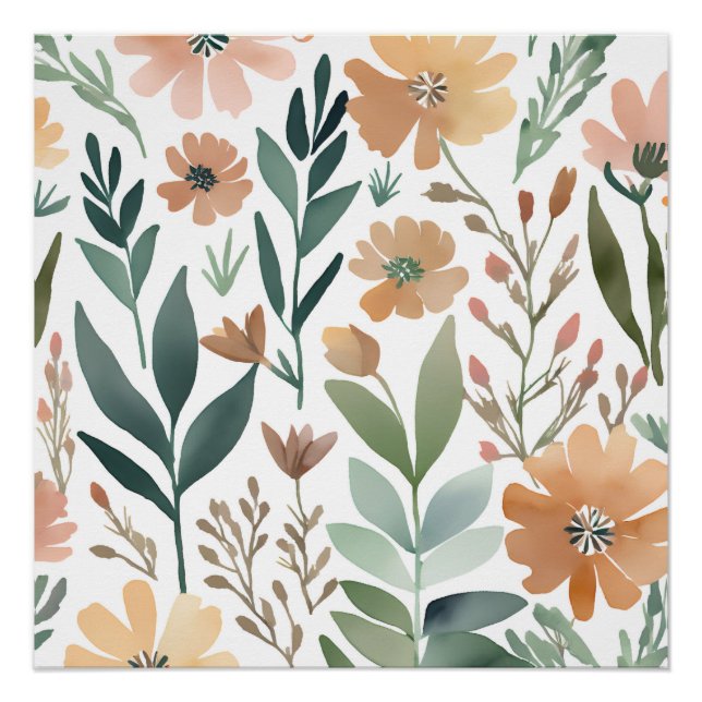 Póster Boho Wildflower Watercolor Floral Pastel (Anverso)