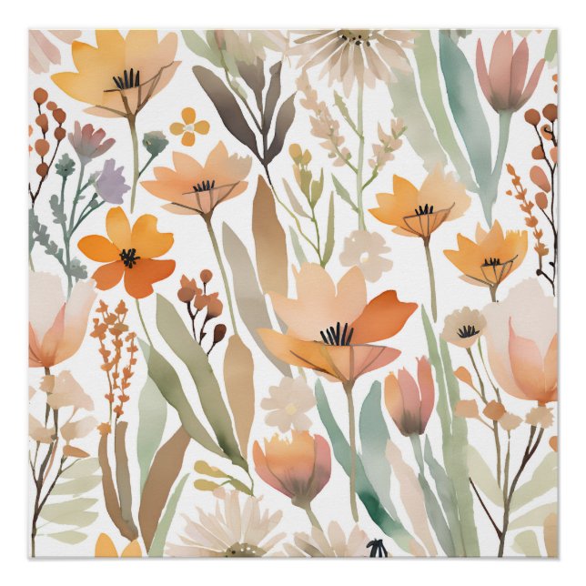 Póster Boho Wildflower Watercolor Floral Pastel (Anverso)