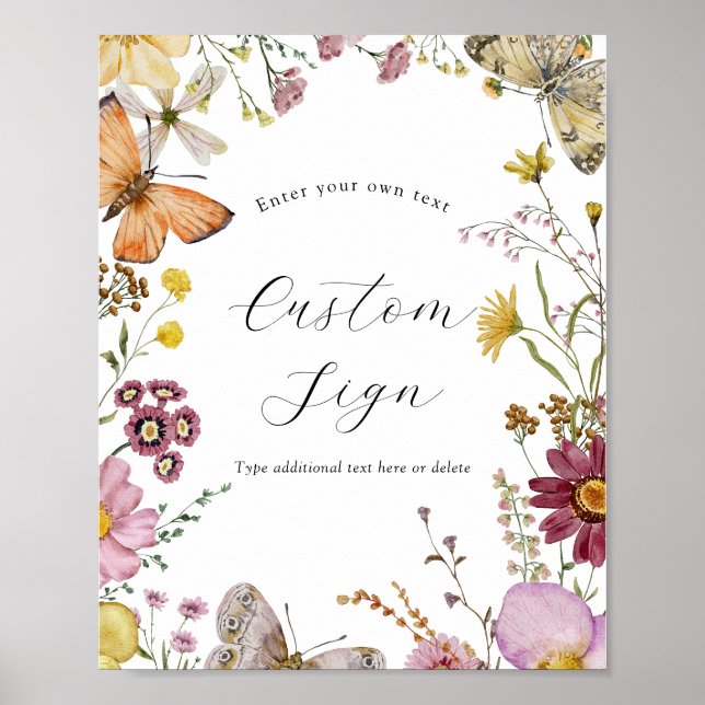 Póster Boho Wildflower y las mariposas Personalizado Rótu (Frente)