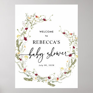 Póster Boho Wildflowers Baby Shower Welcome Sign Poster