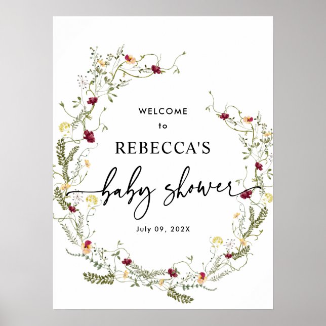 Póster Boho Wildflowers Baby Shower Welcome Sign Poster (Frente)
