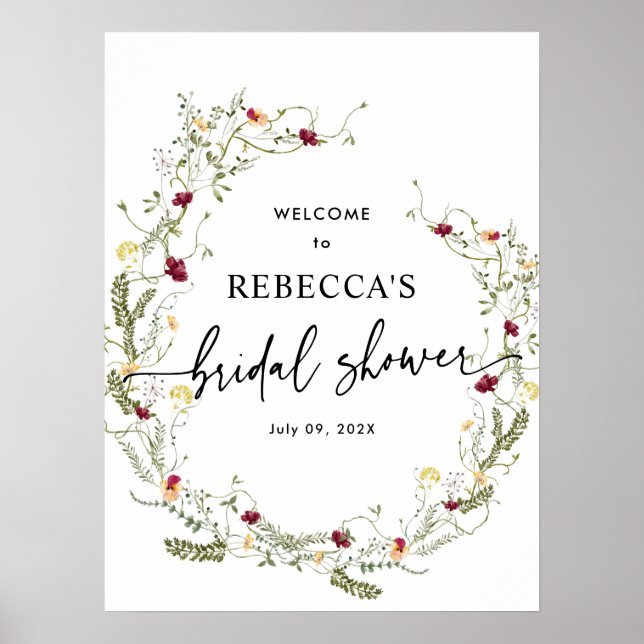 Póster Boho Wildflowers Bridal Shower Welcome Poster (Frente)