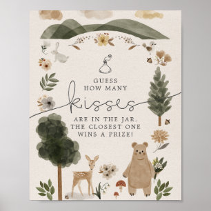 Póster Boho Woodland adivina cuántos besos Rótulo
