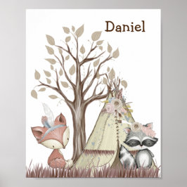 Póster Boho Woodland Animals Nursery Poster
