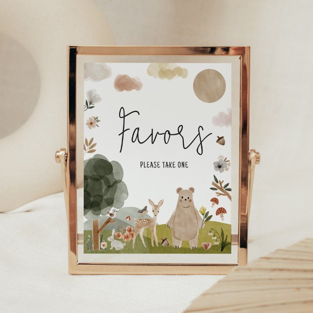 Póster Boho Woodland Baby Shower Favores (Boho Woodland Animals Baby Shower Favors Sign)