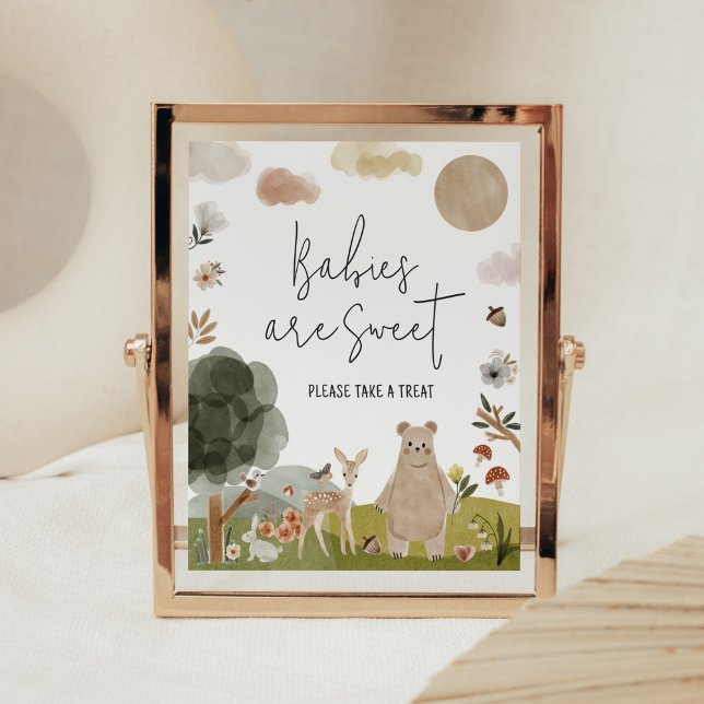 Póster Boho Woodland Baby Shower Los bebés son dulces (Boho Woodland Animals Baby Shower Babies are Sweet Sign )