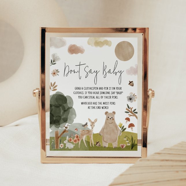 Póster Boho Woodland Baby Shower no dice bebé (Boho Woodland Animals Baby Shower Don't Say Baby Sign)