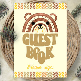 Póster Boho Woodland Bear Cumpleaños, libro de invitados 