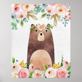 Póster Boho Woodland Bear Nursery Poster Art Wall Print