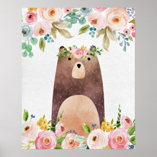 Póster Boho Woodland Bear Nursery Poster Art Wall Print