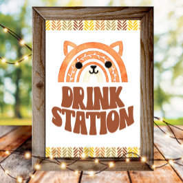 Póster Boho Woodland Fox Birday de la estación de bebidas