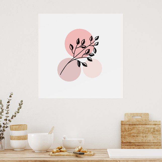 Póster Boho Zen Botánico En Círculos Rosa Y Lilac (Cocina)