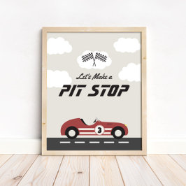 Póster Bois Pit Stop Red Race Car Birday Party