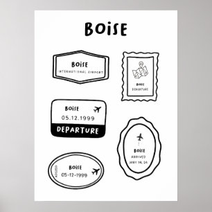 Póster Boise - Colección de sellos de viaje   Diseño de v